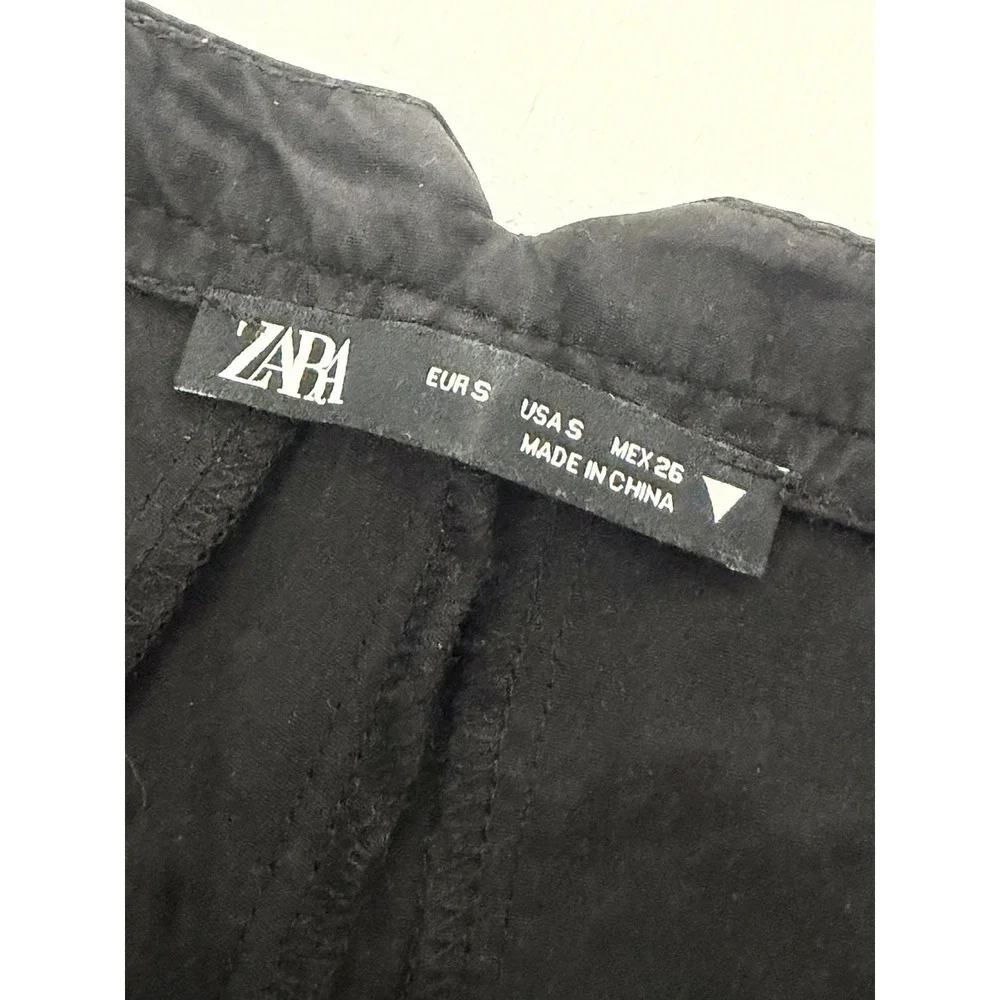 Zara Black Zip‎ Waist Women Wide Leg Nylon Pants Size Small Cool Style Athletic